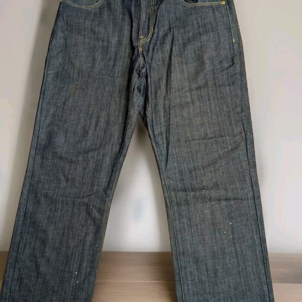 Sean John Relaxed Straight Raw Denim Blue Jeans Mens Size 38 x 34 Distressed